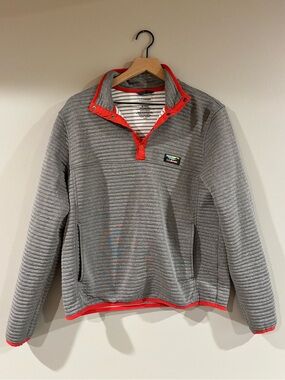 L.L. Bean Men’s Gray Quarter-Zip Fleece Pullover with Red Trim Medium
